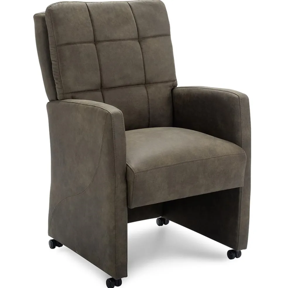 Comfortabele armstoel olijf groen met wieltjes en handgreep