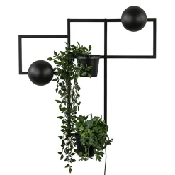 Decoratieve wandlamp zwart met 2 plantenpotten