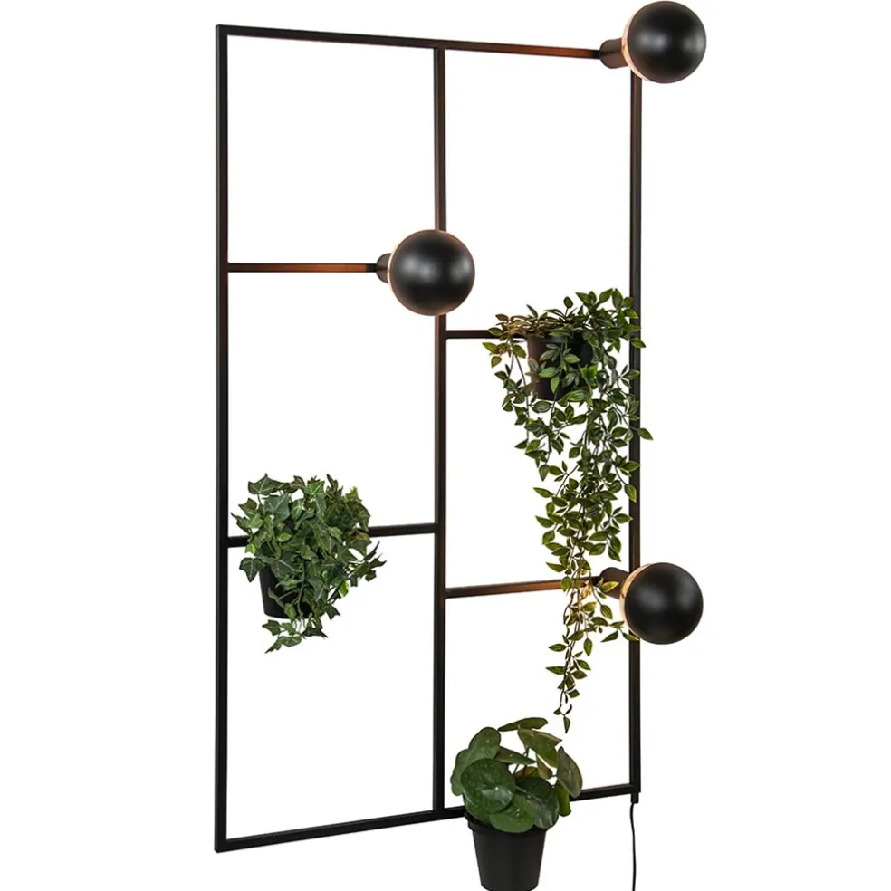 Decoratieve wandlamp zwart inclusief potten