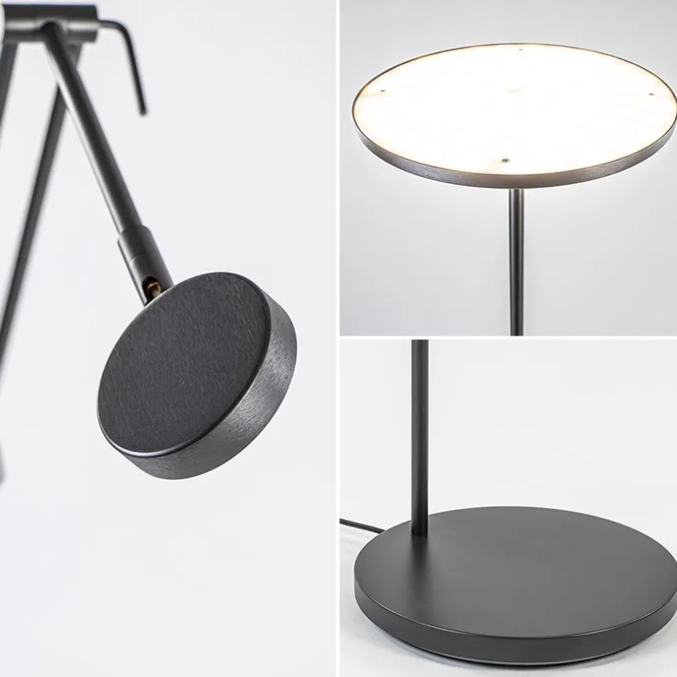 Design LED uplighter met leesarm zwart geborsteld staal