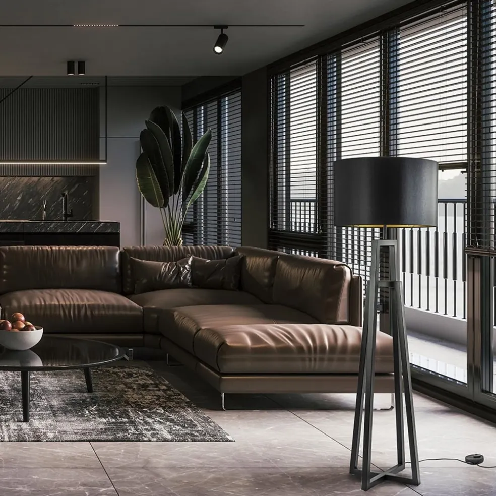 Design vloerlamp mat zwart frame exclusief kap