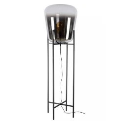 Design vloerlamp zwart frame met grote glazen kap