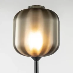 Design vloerlamp zwart met mat zwarte glazen kap