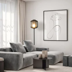 Design vloerlamp zwart met mat zwarte glazen kap