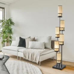 Design vloerlamp zwart met webbing kappen