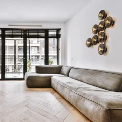 Design wandlamp mat zwart met smoke glas 8-lichts