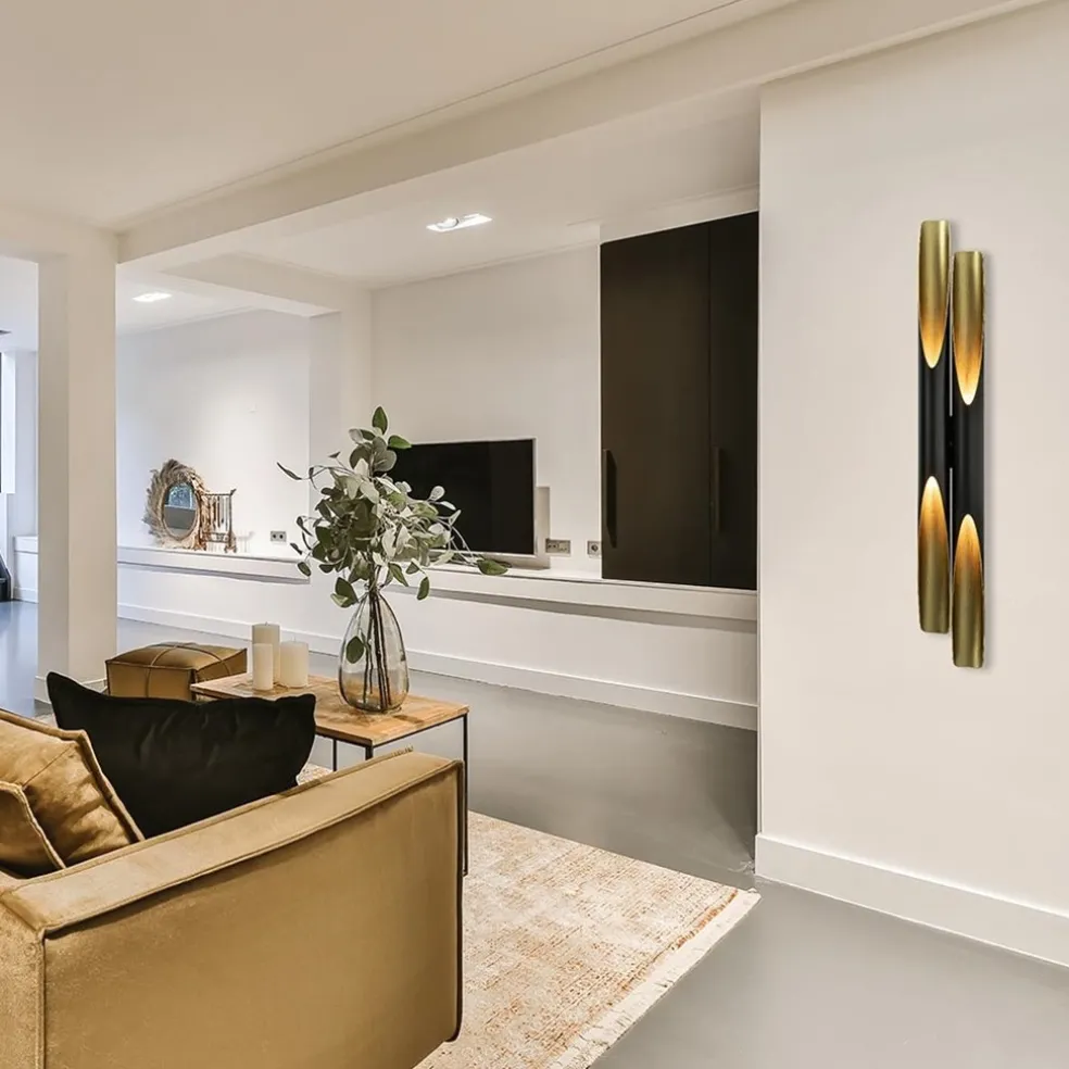 Design wandlamp Pipes mat zwart met goud