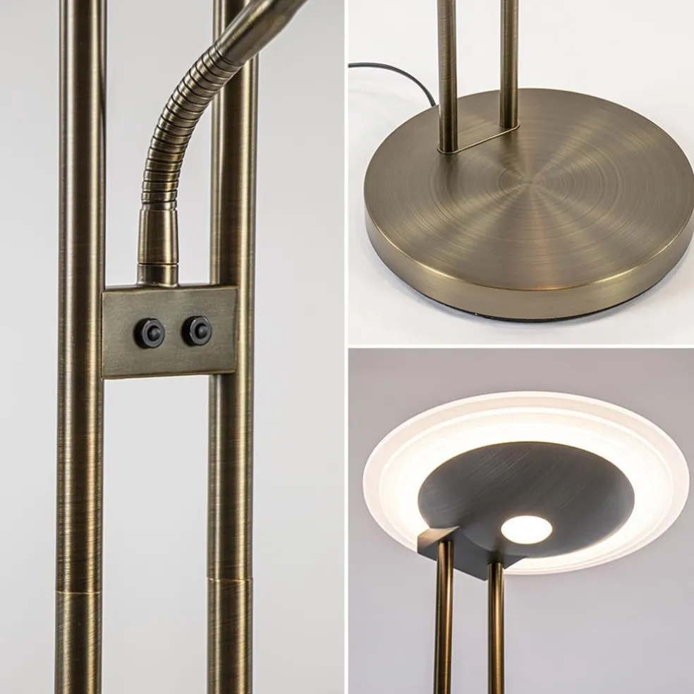 Dimbare LED uplighter met leeslamp donker brons