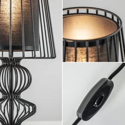 Draad tafellamp zwart met cilinder kap