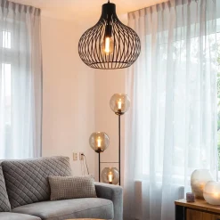 Draadhanglamp medium zwart 38cm