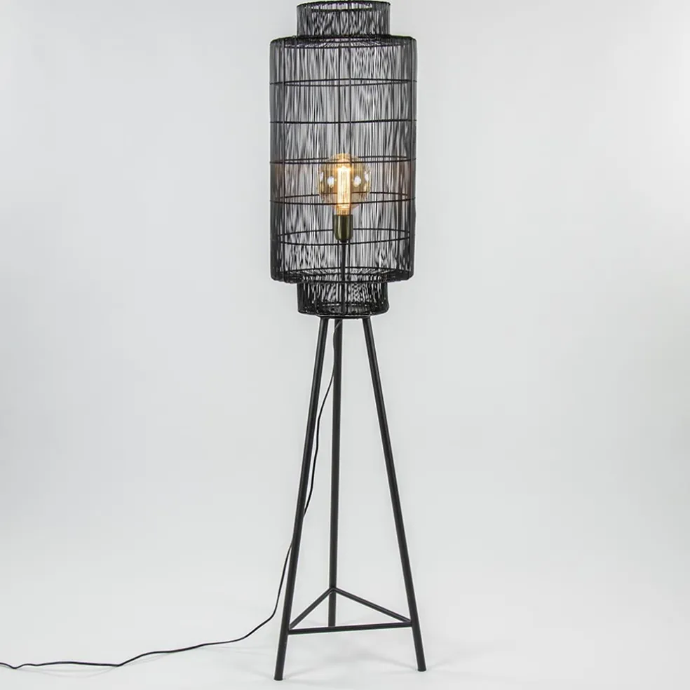 Driepoot vloerlamp Gruaro zwart met brons