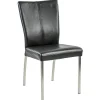Eetkamerstoel zwart lederen zitting met RVS poten