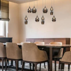 Eettafelhanglamp nikkel met smokey glas 8-lichts