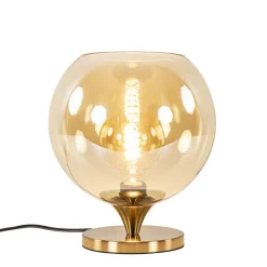 Elegante tafellamp donker goud met amber glazen bol 25 cm
