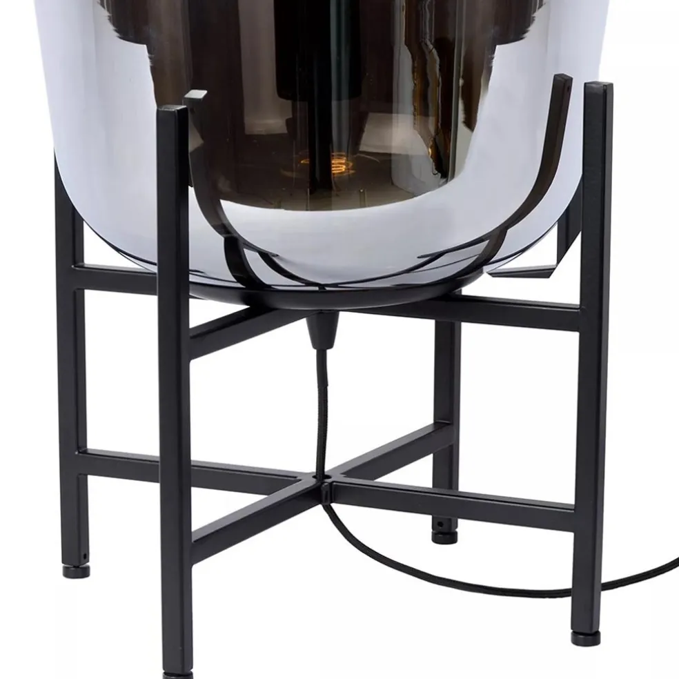 Elegante tafellamp zwart frame met smoke glazen kap