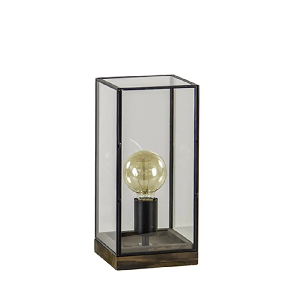 Glazen tafellamp Askjer hout met zwart