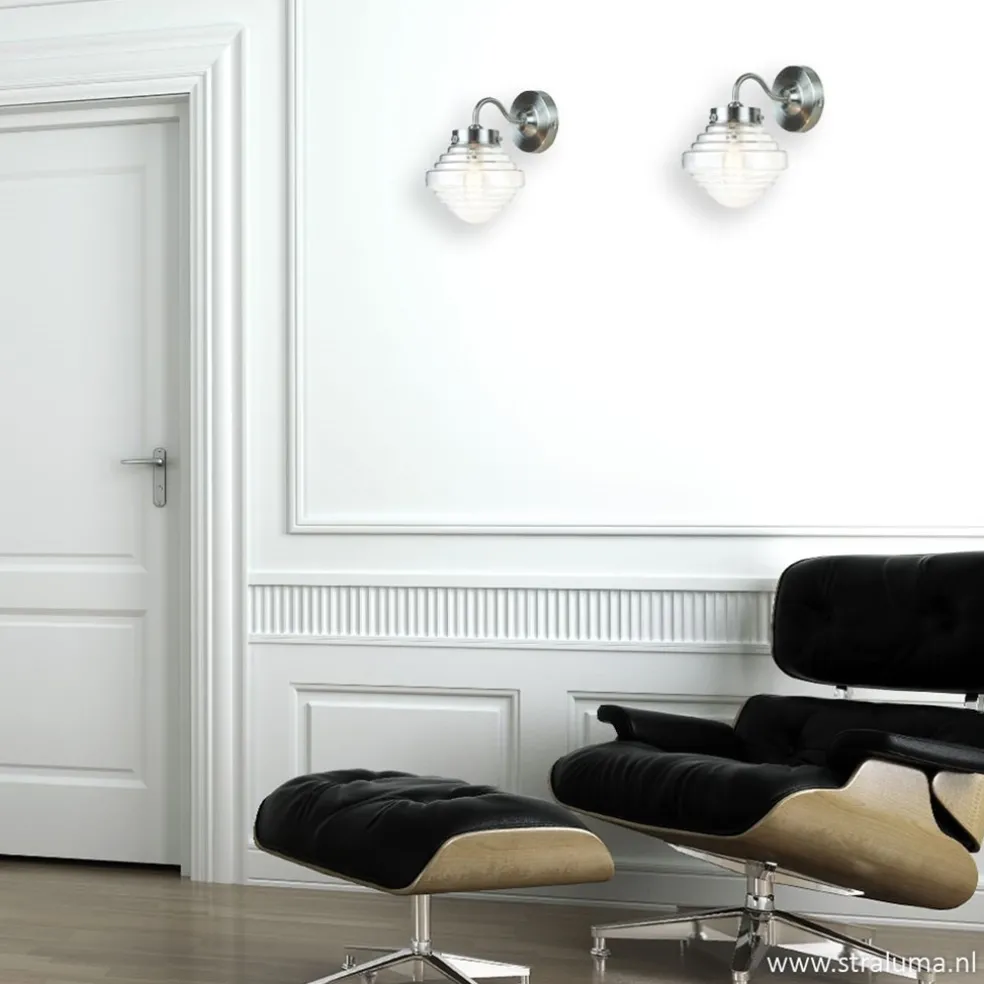 Glazen wandlamp met staal Deco