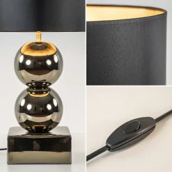 Gouden tafellamp bollen met zwart/gouden kap