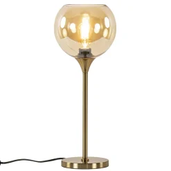 Gouden tafellamp met amber glazen bol 20 cm