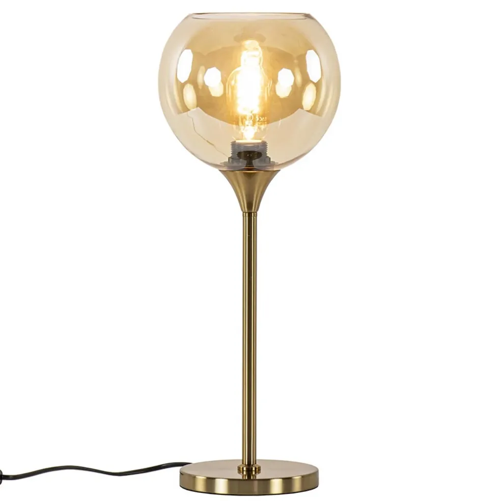 Gouden tafellamp met amber glazen bol 20 cm