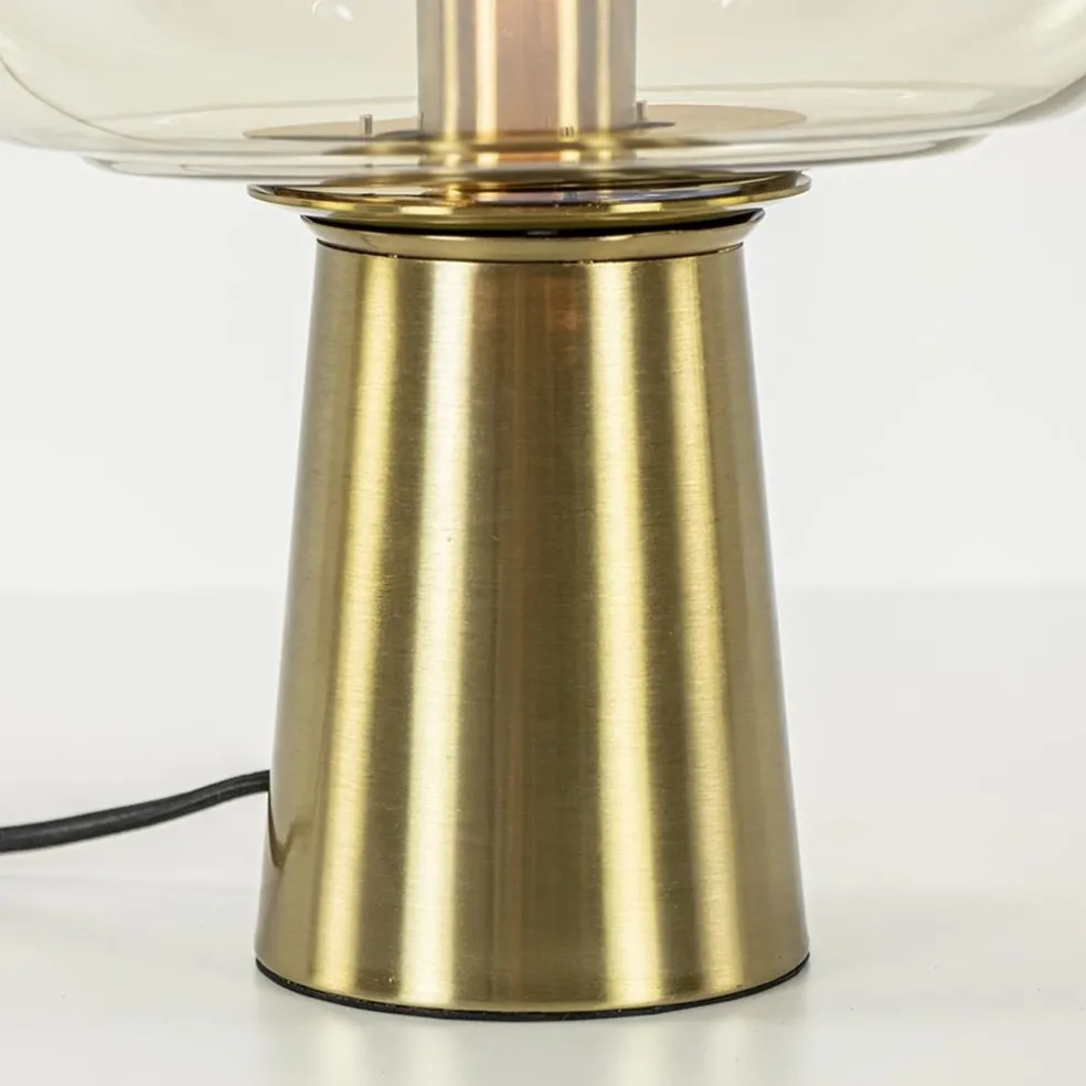Gouden tafellamp Misty met amber glazen kap L&L