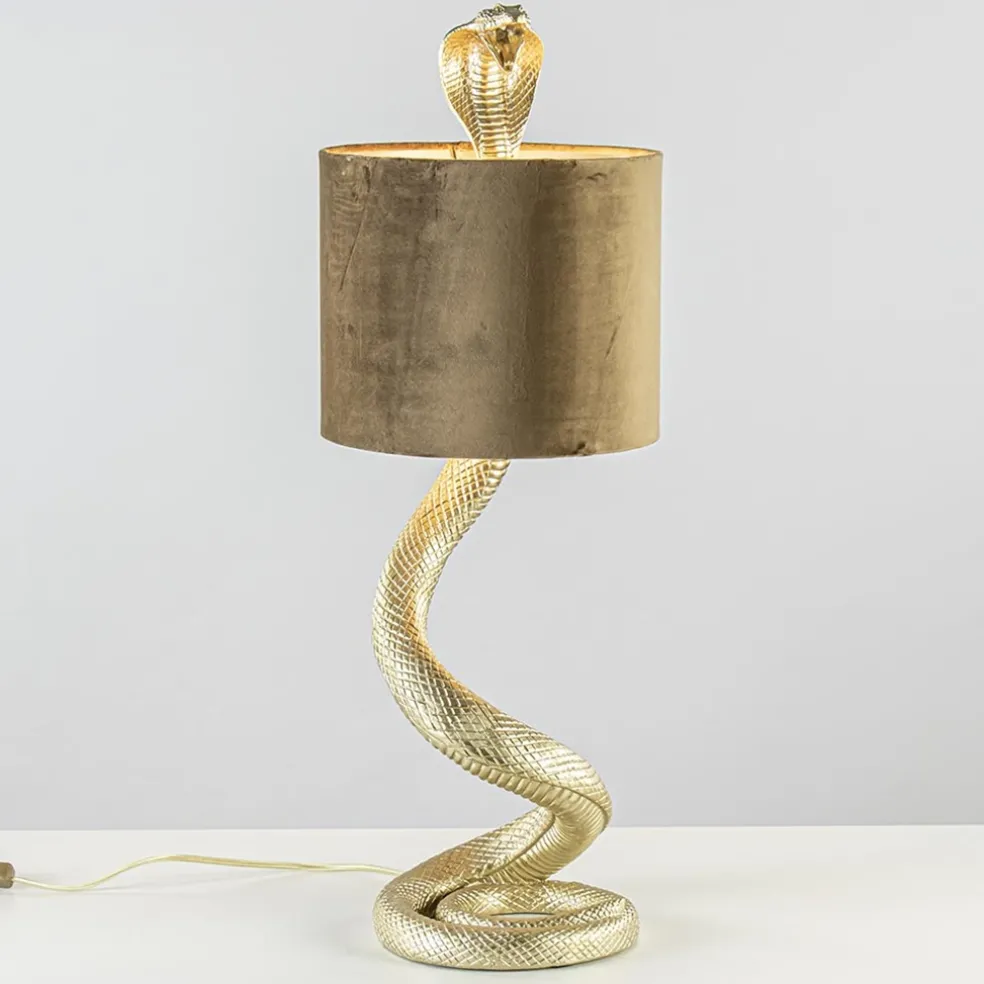 Gouden tafellamp Snake met velours kap