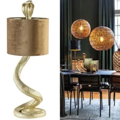 Gouden tafellamp Snake met velours kap