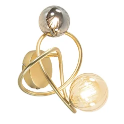 Gouden wandlamp met smoke en amber glas