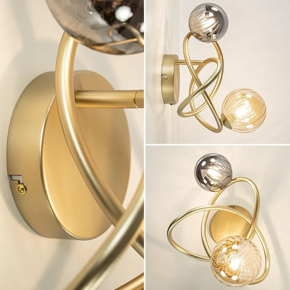 Gouden wandlamp met smoke en amber glas