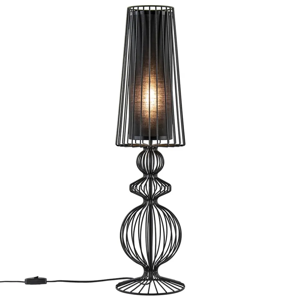 Grote draad tafellamp met zwarte kap