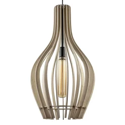 Grote hanglamp blank houten kap met zwart