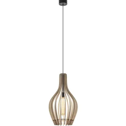 Grote hanglamp blank houten kap met zwart