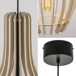 Grote hanglamp blank houten kap met zwart