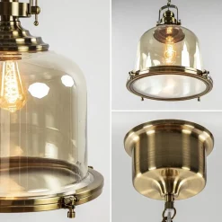 Grote hanglamp brons met amber glas