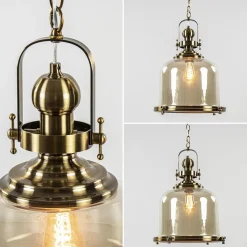 Grote hanglamp brons met amber glas