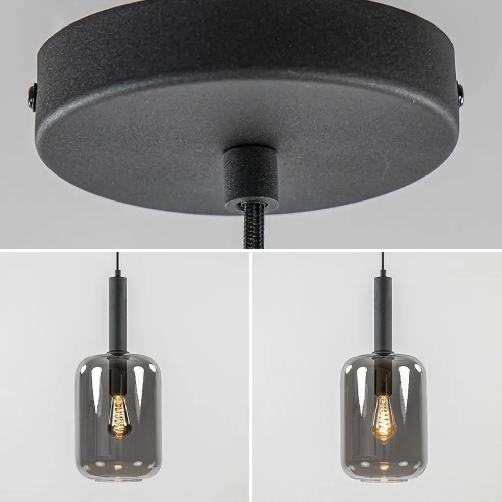 Grote hanglamp Lekar zwart met smoke glas