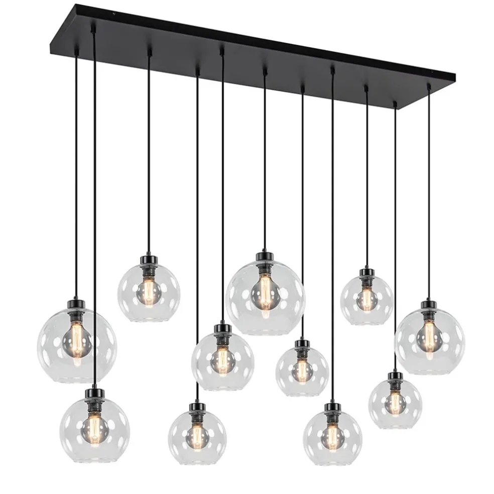Grote hanglamp zwart 11- lichts multipendel helder glas