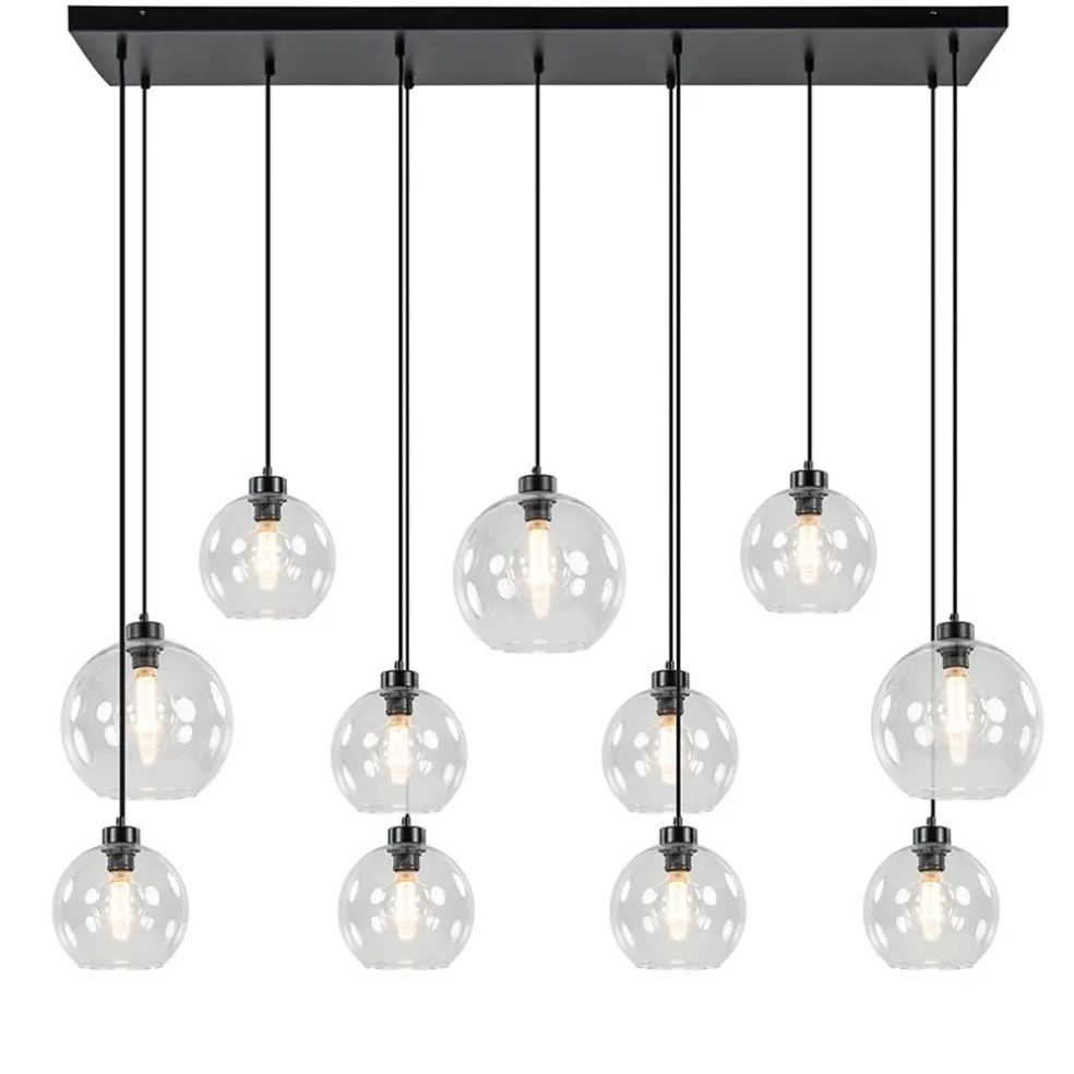 Grote hanglamp zwart 11- lichts multipendel helder glas