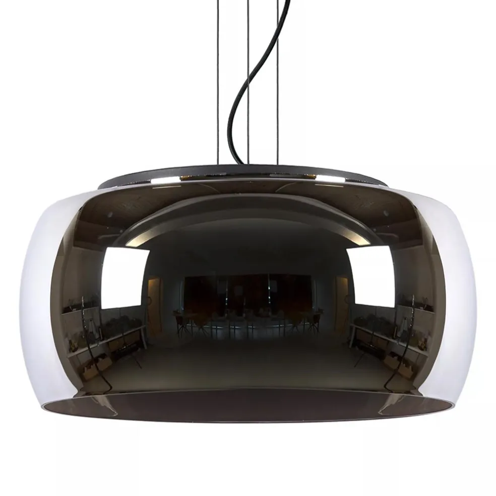 Grote hanglamp zwart met smoke glazen kap