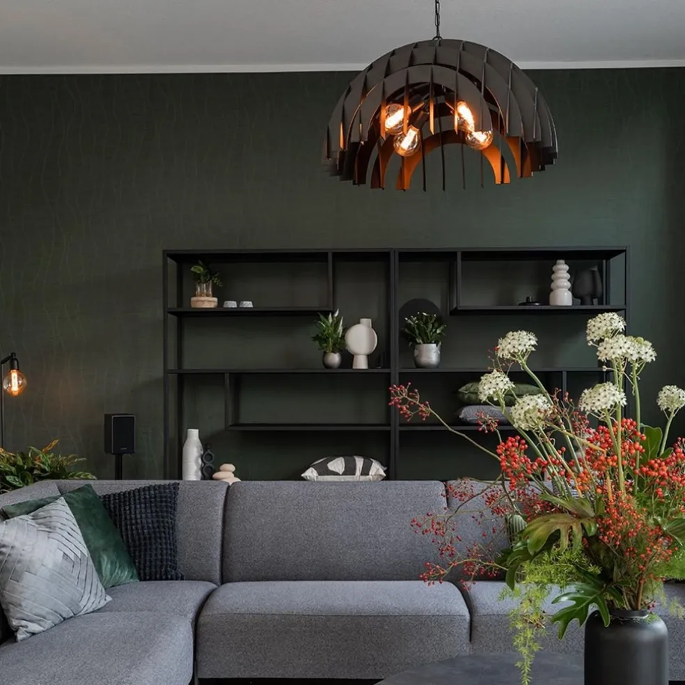 Grote koepel hanglamp Dome mat zwart metaal