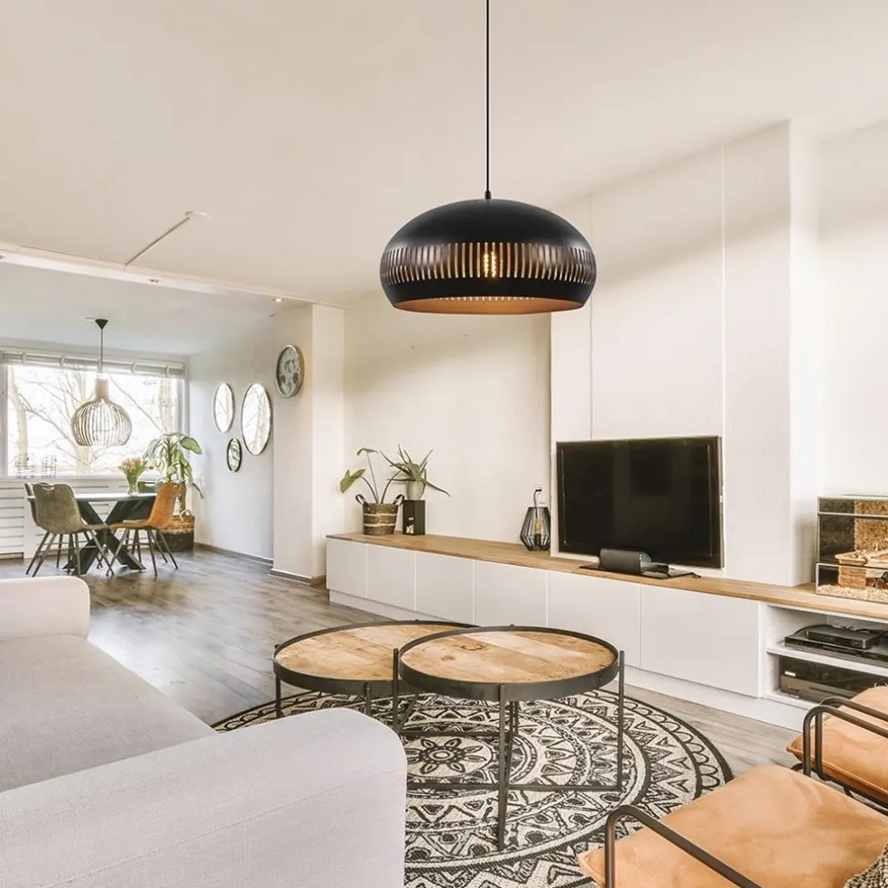 Grote koepel hanglamp zwart met goud 50 cm