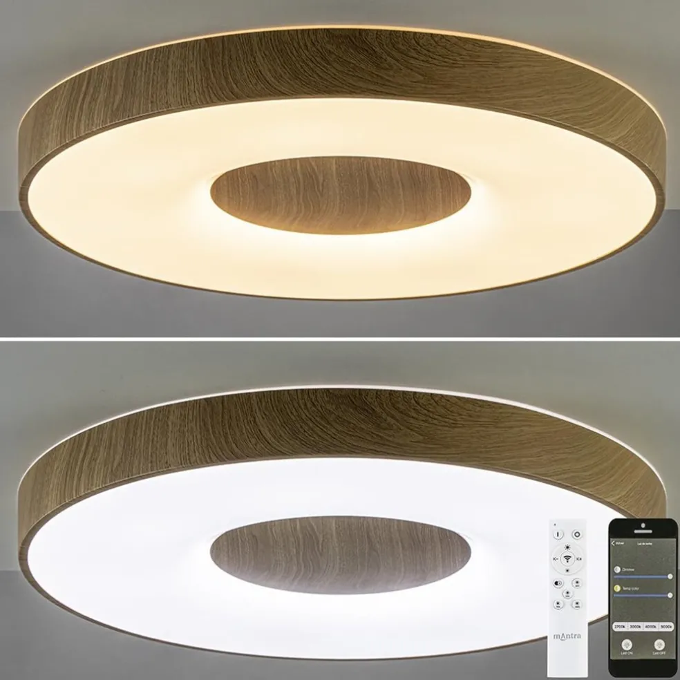 Grote LED plafondlamp met houtlook 65 cm