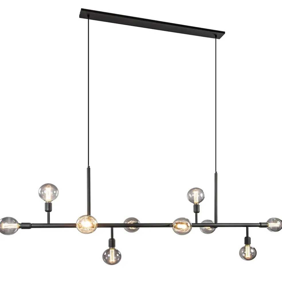 Grote 10-lichts eettafelhanglamp zwart exclusief lichtbronnen