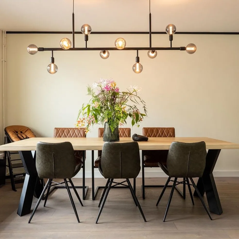 Grote 10-lichts eettafelhanglamp zwart exclusief lichtbronnen