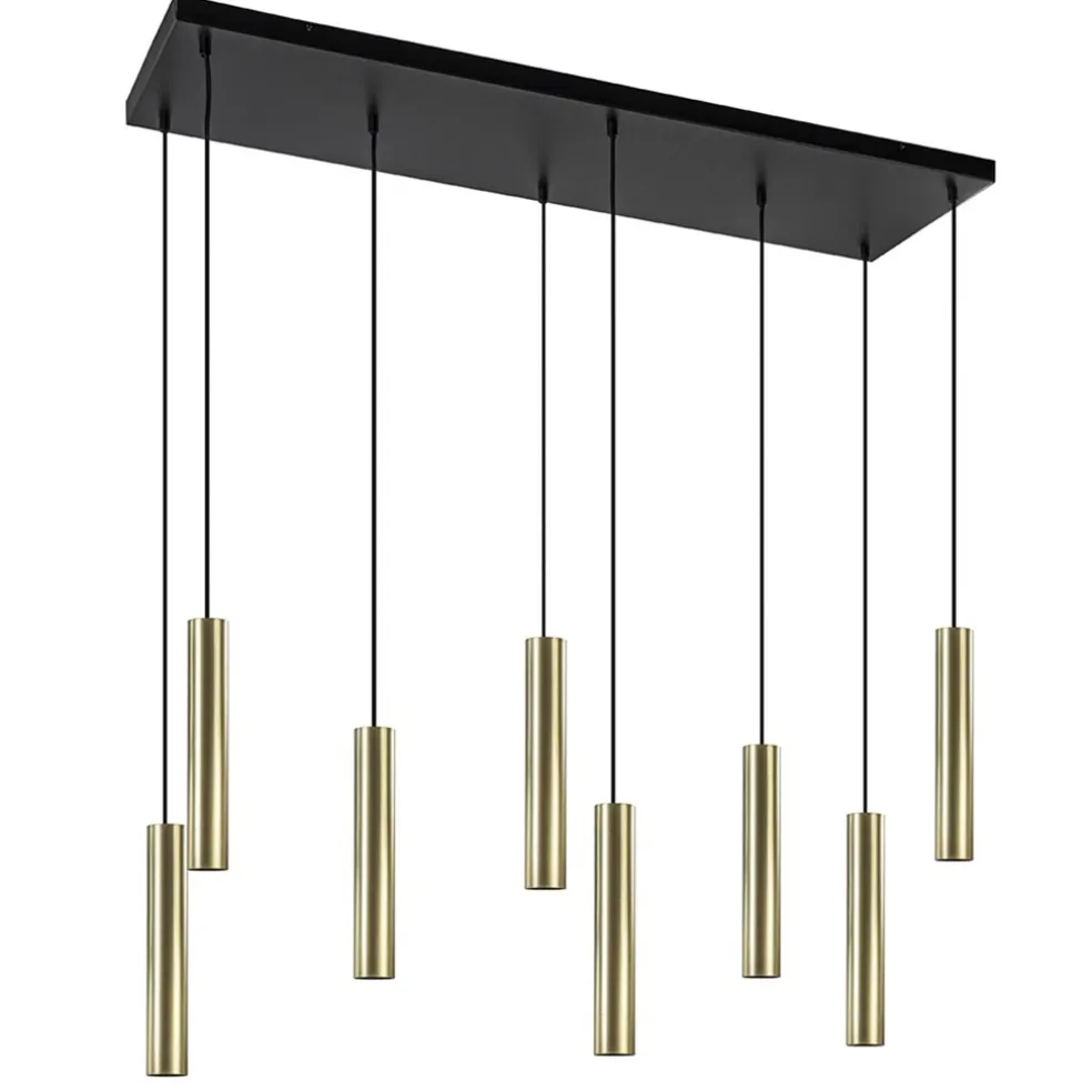 Grote 8-lichts hanglamp cilinder zwart met goud