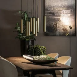 Grote 8-lichts hanglamp cilinder zwart met goud