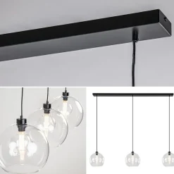 Grote 3-lichts hanglamp met helder glas en zwarte balk
