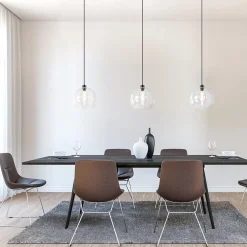 Grote 3-lichts hanglamp met helder glas en zwarte balk