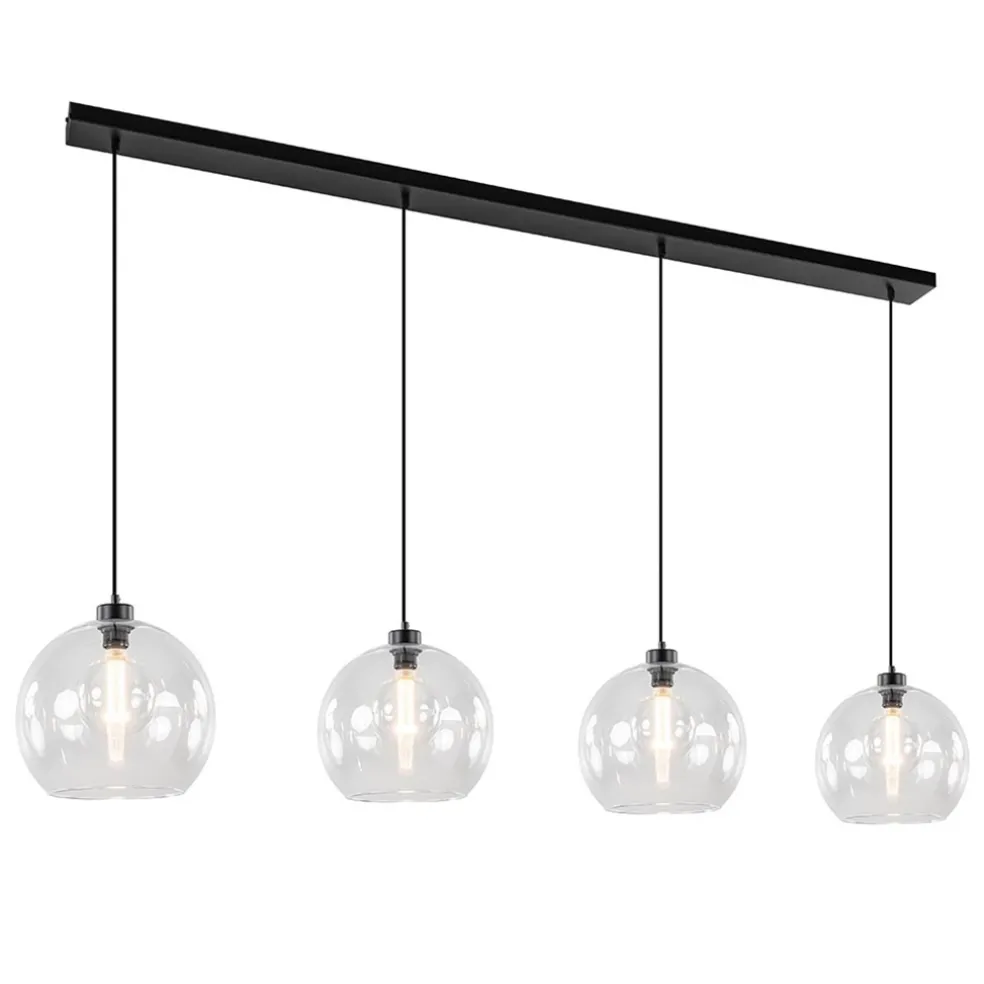 Grote 4-lichts hanglamp zwart met helder glazen bollen