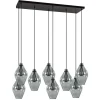 Grote 8-lichts multipendel hanglamp smoke glas ruit
